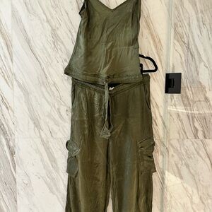 FLANNEL AU - Olive Green Silk Jumpsuit - Size M
